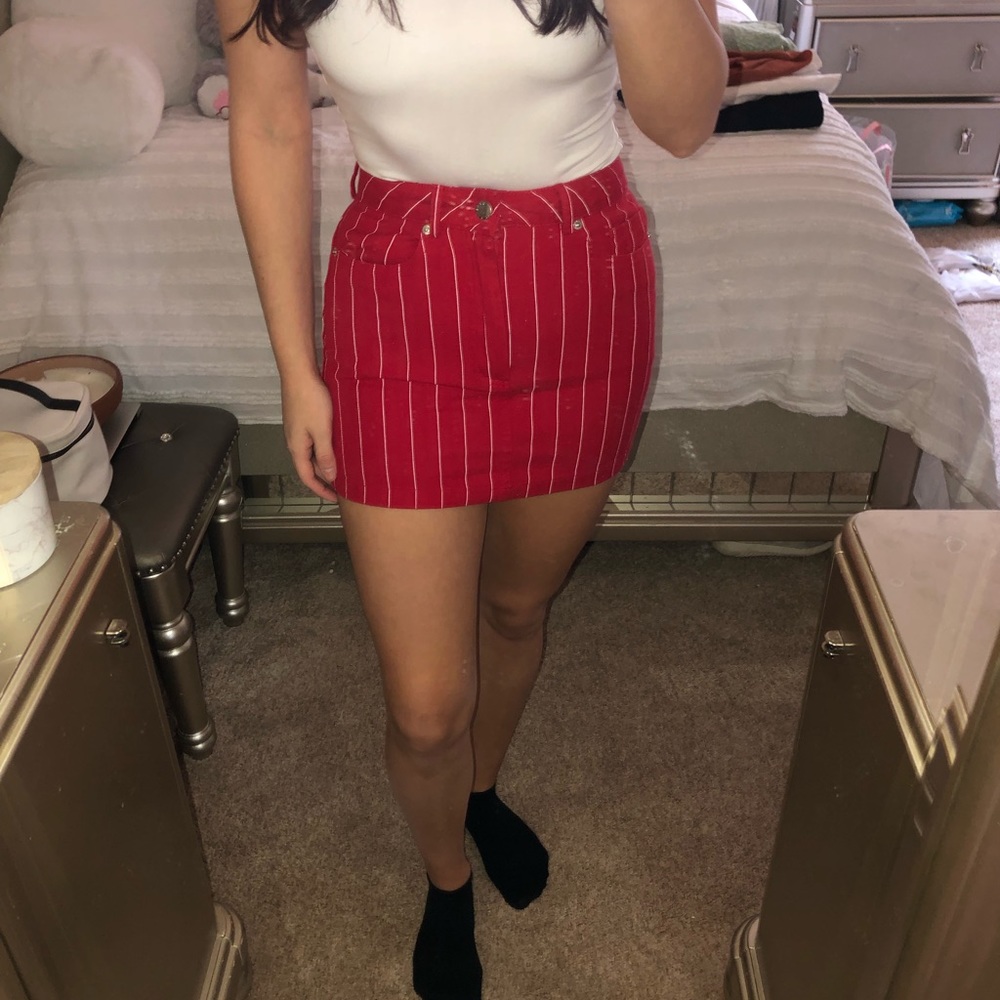 Red And White Stripped Mini Skirt